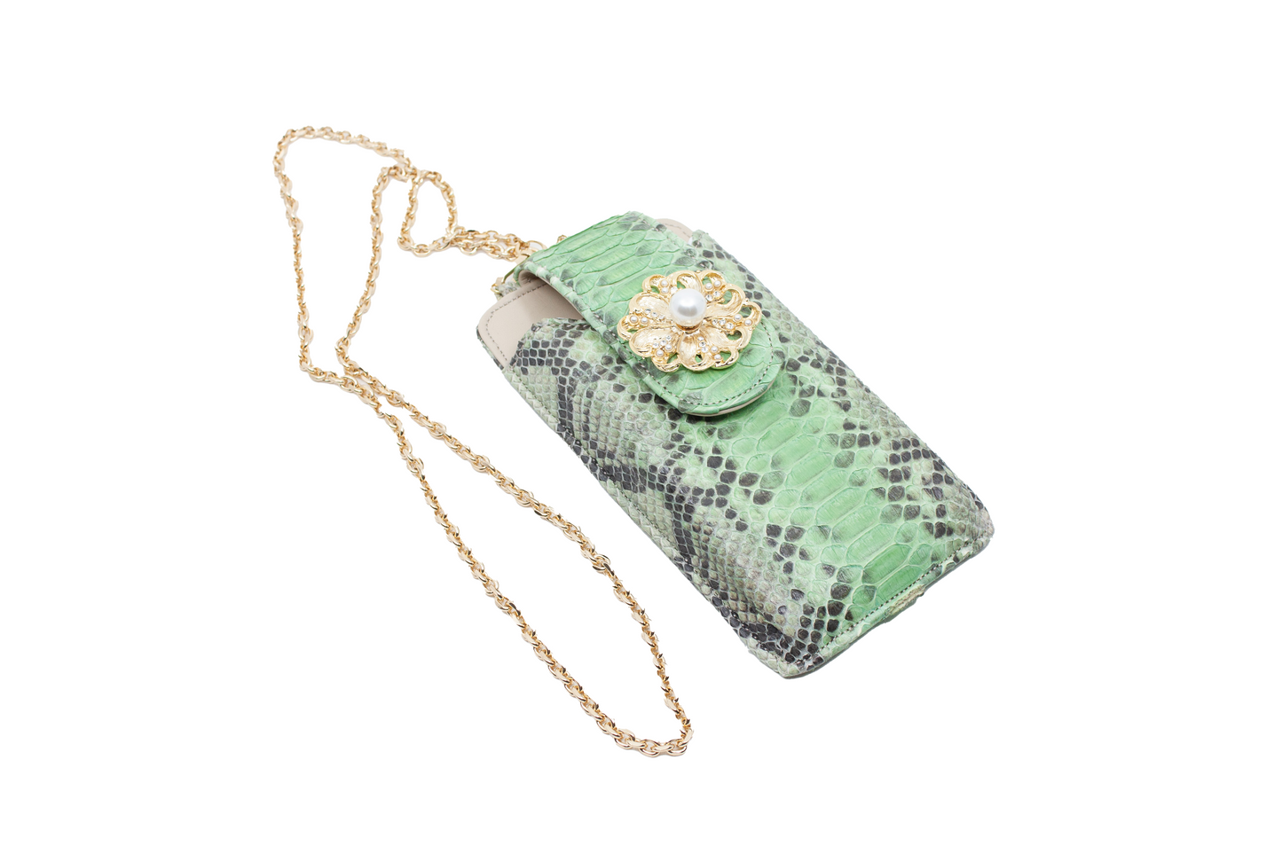 iPhone pitone pelle porta cellulare pietre perle pelletteria