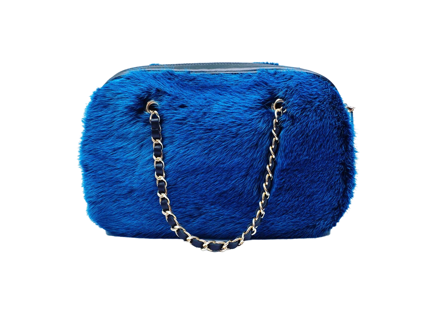 visone pelliccia borsa morbida blu elettrico
